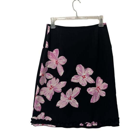 The Limited Floral Skirt Size 2 Y2K Black Pink Flower Print Pencil Ruffle Hem - Picture 2 of 7